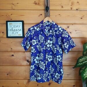 Aloha Republic Purple White Floral Hawaiian Tropical Wood Button Down Shirt Sz S